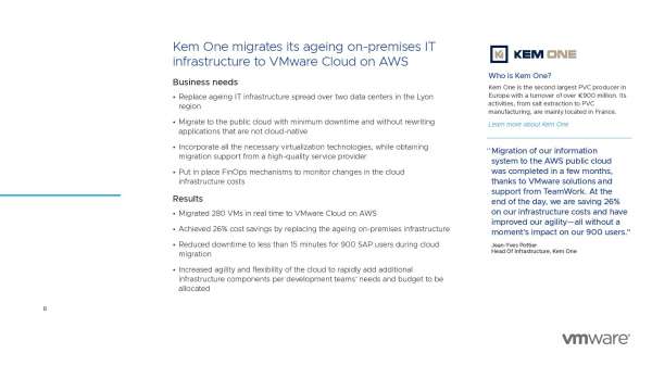 Kem One migrates its ageing on-premises IT infrastructure to VMware Cloud on AWS